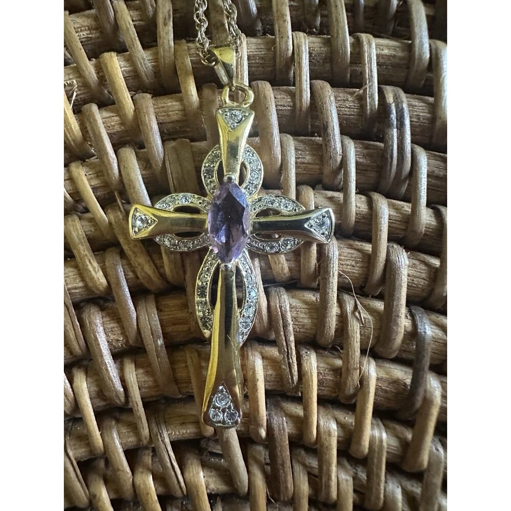 Gold Plated Cross Pendant Necklace With Stones READ